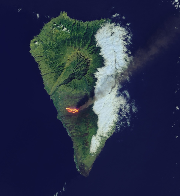 The lava of La Palma as seen from space is a striking image.