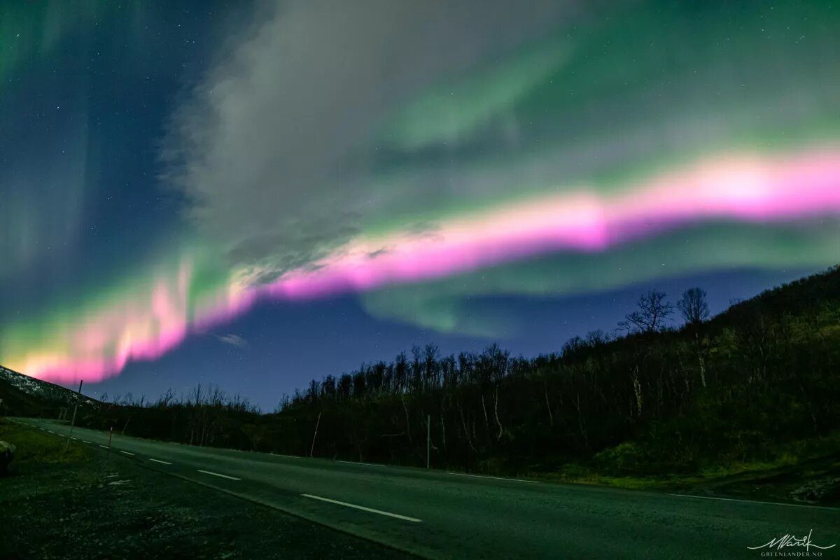 Norway's rare pink aurora borealis rose to great splendor.