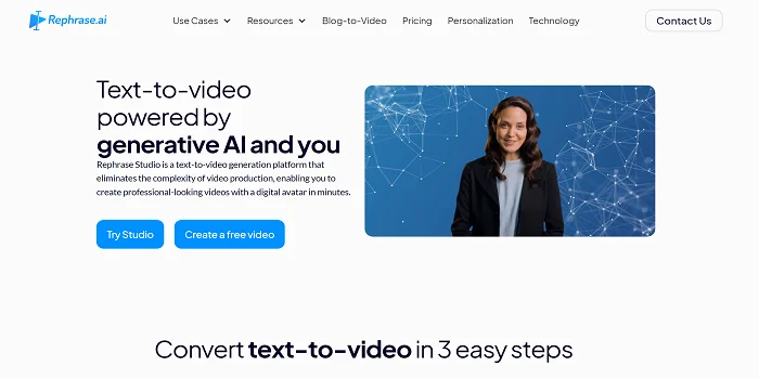 Rephrase AI is an intelligence made for creating videos.